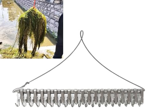 Râteau de Bassin de 40,6 cm, Outil de désherbage, Corde Plus épaisse de 15,2 m, râteau Double Face pour Nettoyage des Mauvaises Herbes, étang, lac, rivetage