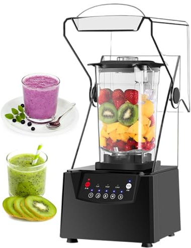 Frullatore commerciale per frullati con involucro acustico silenzioso, 5 impostazioni preimpostate, tritaghiaccio, tazza da 1,8 l, 17000 giri/min per negozi di dessert e bar