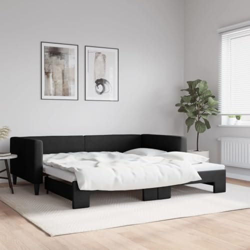 Brokky Tagesbett Ausziehbar Ausziehbett Bett Zum Ausziehen Sofa Bett Daybed Sofa Bett Mit Ausziehbett Schwarz 100x200 cm Stoff