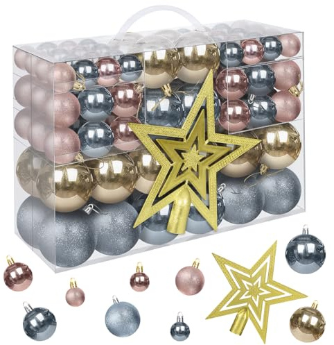 Bolas de Navidad (101 unidades, plástico, adornos para árbol de Navidad, color gris)