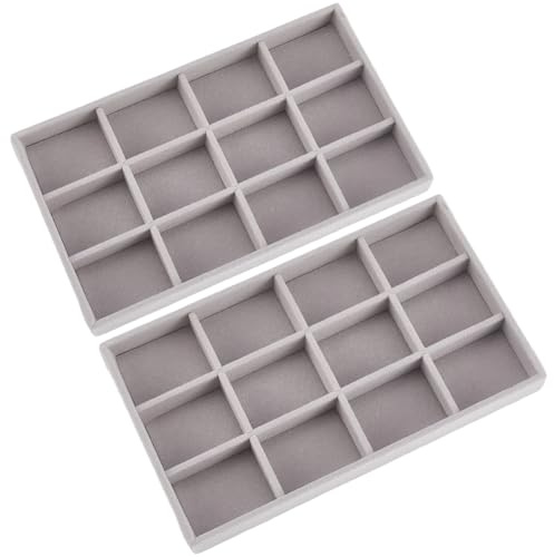 SOFPLATE 2 pz 5x8.3 pollici Vassoio Portagioie In Velluto Impilabile Organizer per Gioielli Divisore Rimovibile 12 griglie Diviso Contenitore Grigio per Collana Scatola Cassettiera Cassetto per Esposi
