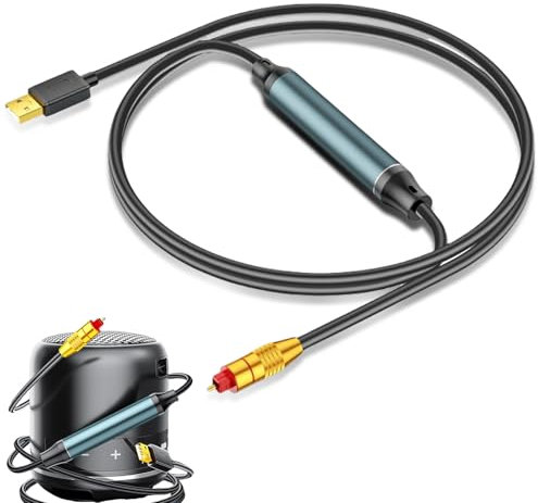 VEGOATY Adattatore audio ottico USB da USB-A a Fiber Optic Audio SPDIF porta 1,5 m, Toslink Adattatore Fiber Optic Cavo per PS5/PC/Laptop – Scheda audio ottica con Plug & Play, Nero