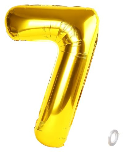 Balorise 40 Inch Giant Gold Foil Balloon Number 7, Inflatable Helium, Large Number 0-9, 10-100 (101 cm), Gold Foil Balloons for Birthday Party and Wedding