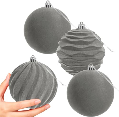Miaikoe 4 PCS große Samt Weihnachtskugeln Ornamente zerstörungsdicht hängende Set für Weihnachtsbaum Feiertagsparty Dekorationen (grau, 10 cm)