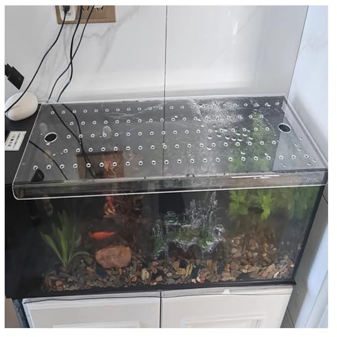PEYNIR Tapa de Acuario Cubierta acrílica Transparente para pecera, Personalizada, Cuadrada, antisaltos, con Puerto de alimentación, para Evitar Que los Gatos(L14xW8in/35.6x20.3cm)