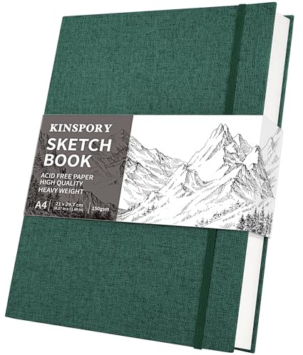 KINSPORY Hardcover Stoff-Skizzenbuch, Zeichenblock, 150 g/m², 50 Blatt | Professionelles perforiertes Skizzenpapier, Skizzenblock, Malblock, Reise-Zeichenblock für Künstler, Erwachsene