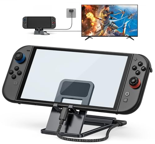 Faltbare TV Dock Ladestation für Nintendo Switch, Tendak Aluminium Tragbares Typ C Switch Docking Station Ladeständer mit USB 3.0 Port und HDMI Adapter