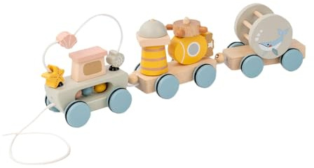 Xgdsnly Giocattolo in Legno per Lo Sviluppo delle capacità Motorie Fini, Trenino da Traino, Impilabile, Blocchi Staccabili Creativi, Adatto per La Scuola Mate, Mare