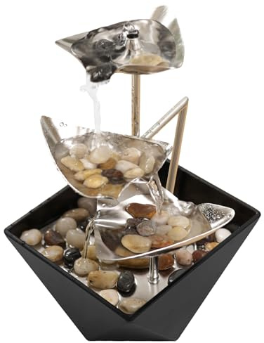 BurTrickle Indoor Tabletop Water Fountain - Home Decor Handcrafted 3-Tier 304 Metal Durable Desktop Fountain, Quiet Pump, Zen Relaxation for Office, Living Room, or Bedroom, Trilogy (Black)
