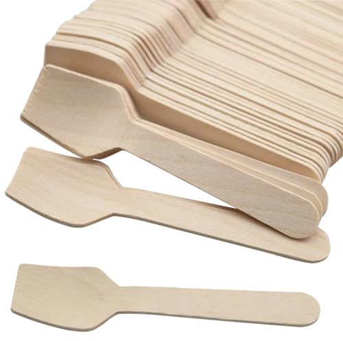 ZZHXSM 100PCS 3.75 inch Mini Wooden Square Scoop Spoon Square Head Disposable Tasting Sampling Spoon for Ice Cream Consumption Plastic Cutlery Alternative Biodegradable and Compostable