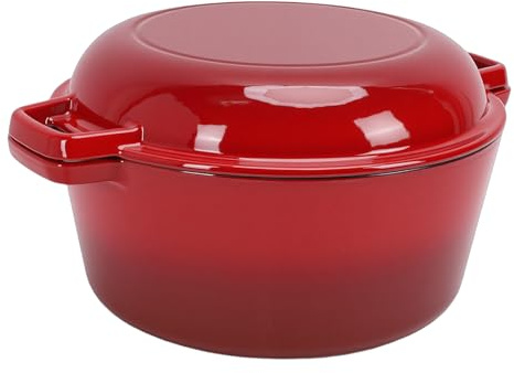 Zhjvihx Four Hollandais en Fonte 5QT, Marmite Ronde 2 en 1 avec Couvercle de Poêle pour Braiser, Ragoût, Friture, Mijotage, Multicuiseur pour la Cuisson du Pain, Double Poignées Allant