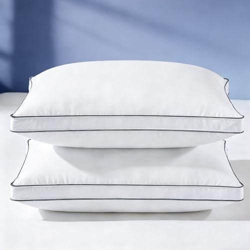 NightHug Goose Feather Down Fiber Pillow Queen Size - Luxury Hotel Quality Pillows with 3-Layer Design - 2 Pack Soft Medium Shredded Memory Foam for Side, Back Sleepers,White(20 x 28)