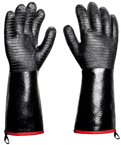 TKOWTB 2 PCS BBQ Gloves - 1472°F Thicken Heat Gloves W/S-Hook 14 in Kitchen Oven Mitts Black Neoprene Waterproof Grill Gloves