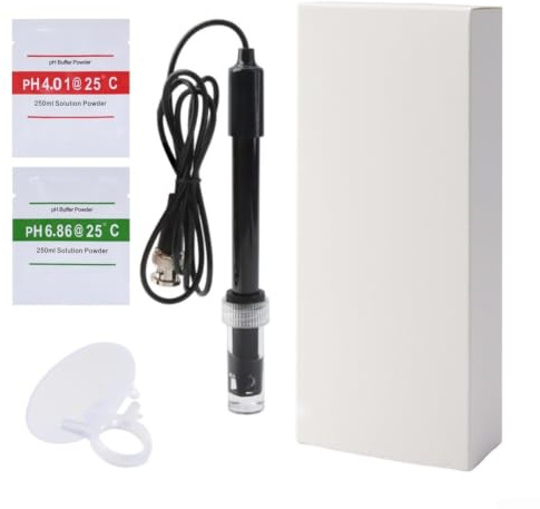 Électrode de pH avec connecteur BNC pour appareils de mesure de pH, plage de mesure 0-14 pH, câble 3 m, pour aquarium, hydroponique et laboratoire, avec poudre d'étalonnage 4.01 & 6.86(1.2m)