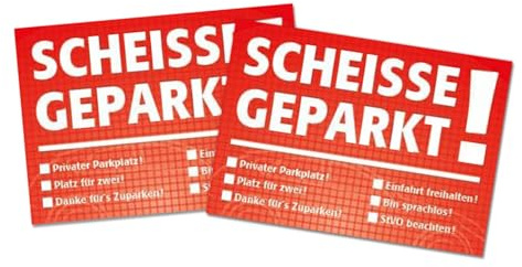 2er Set Notizblöcke Scheiße geparkt! I Block à 50 Blatt I DIN A7 I Rot I für die Windschutzscheibe I mehrere Auswahlmöglichkeiten zum Ankreuzen Verkehrssünder Parksünder I dv650