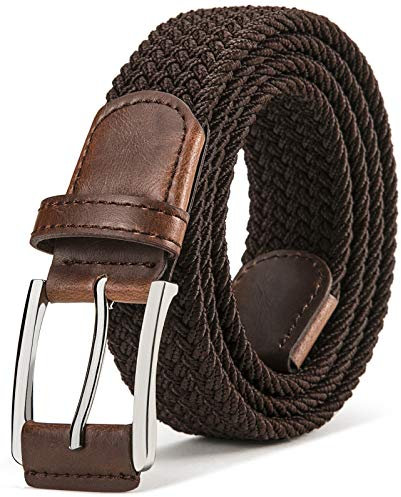 BULLIANT Gürtel Herren, Flechtgürtel Stretchgürtel Geflochten Stoffgürtel Elastischer Gürtel Golfgürtel für Männer Damen,Breite 35mm,Dunkelbraun1349,125cm/42-46 taille verstellbar