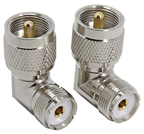 RFAdapter PL259 Right Angle, 2-Pack UHF Male to Female RF Coax Connector Adapter, 90 Degree Elbow for CB Ham Radio Antenna, Coaxial Cable