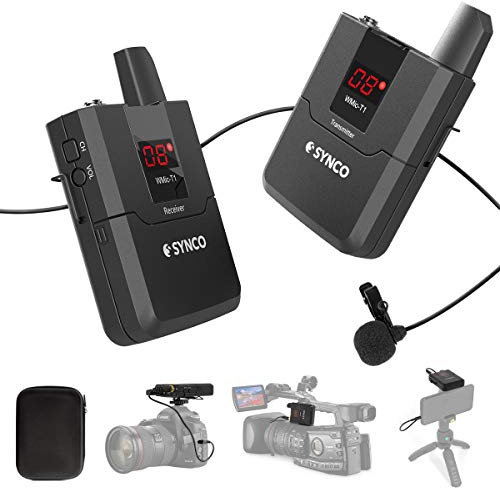 SYNCO Micro Cravate sans Fil système, Wmic T1 UHF Microphone avec émetteur récepteur 16 canaux, pour caméra Caméscope Smartphone iPhone