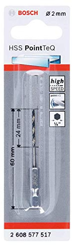 Bosch Professional Brocas de vástago hexagonal PointTeQ, para metal, diámetro: 2.0 mm, vástago hexagonal de ¼, accesorios para taladro de impacto y taladro atornillador