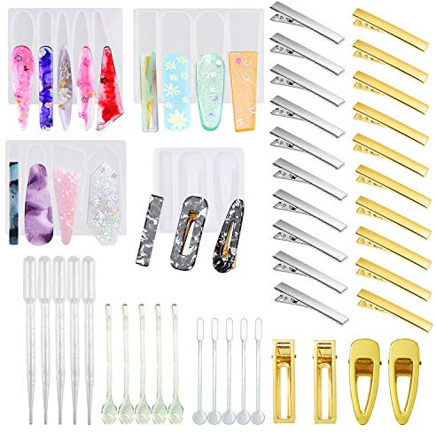 Cayway 29 PC Moules en Résine pour Pinces à Cheveux Set, 4 Silicone Moules Bijoux Résine et 24 Épingles à Cheveux