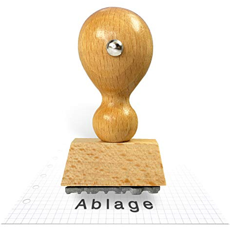 Betriebsausstattung24 Traditioneller Holzstempel Ablage inkl. Textplatte - Stempel aus Naturholz - Buchenholz - 33 x 6 mm
