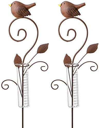 Novaliv Lot de 2 stations météorologiques I Pluviomètre Papillon rouille I Résistant aux intempéries Décoration de jardin I Débitmètre d'eau