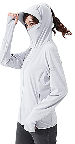 ANUFER Femmes UPF50+ UV Protection Veste Encapuchonné Poids Léger Séchage Rapide Extérieure Vêtements de Sport SD5A025 Gris 42