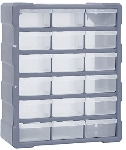 vidaXL Multi Schubladen Organizer 18 Schubladen Kleinteilemagazin Sortierkasten Sortierbox Sortimentskasten Sortimentsbox 38x16x47cm