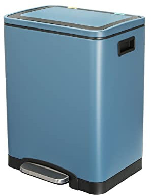 CALITEK Recycling Bin 30 litres with 2 Compartment Kitchen Pedal Bin 2 x 15 L Waste Separation System with Soft Close Lid Odour Proof and Removable Inner Bucket (Blue)