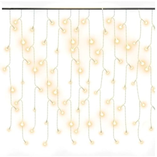 vidaXL LED Vorhang mit Eiszapfen Lichterkette Weihnachtsbeleuchtung Eisregen Innen Außen Weihnachtsdeko 10m 400 LED 8 Funktionen Warmweiß