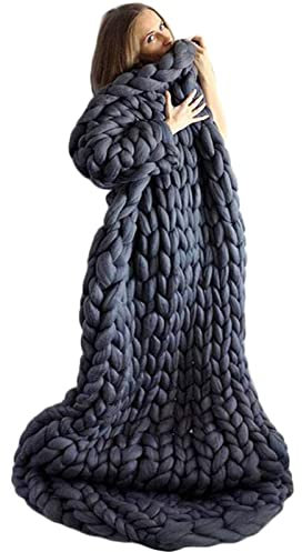 SHAIRMB Decke Gestrickte Werfen Handgefertigt Grobe Strickdecke Wolle Garn Sofa Decke DIY Zuhause Geschenk,Grau,100 * 200cm