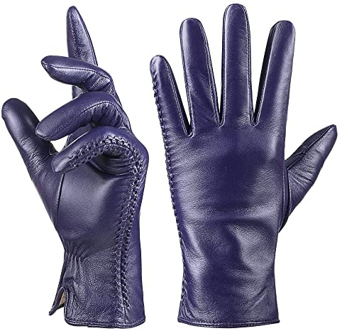 QNLYCZY Echtes Schaffell Leder Handschuhe für Damen, Winter Warm Kaschmir Futter Touchscreen Texting Fahren Motorrad Kleid Handschuhe