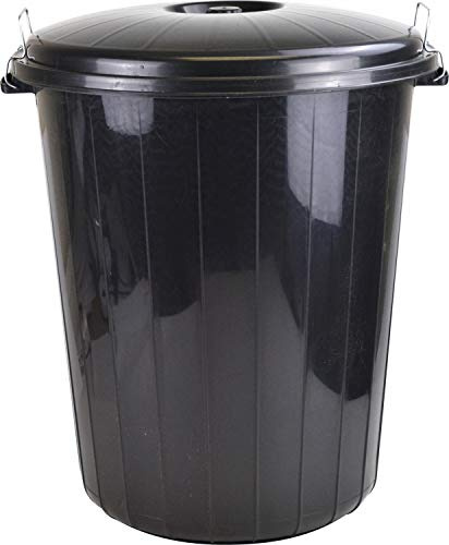 Muddy Hands Black Plastic Bin Indoor Kitchen Outdoor Garden Rubbish Waste Recycling Animal Feed Pet Food Storage Dustbin (50 Litre)