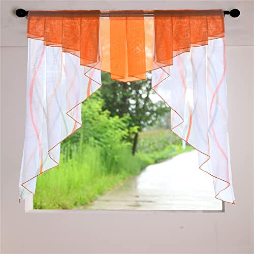 Devola Kleinfenster Scheibengardine mit Tunnelzug Fenstergardinen Voile Bistrogardinen Transparent Kuvert Vorhänge Balkongardine Küchengardine Stores BxH 120x125cm Stangendurchzug Orange 1er Pack
