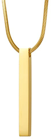 JewelryWe Schmuck Halskette Herren Damen Edelstahl Quader Bar Stereo-Rechteck Anhänger mit Schlangenkette Kette Gravur Geschenk, Schwarz Gold Silber