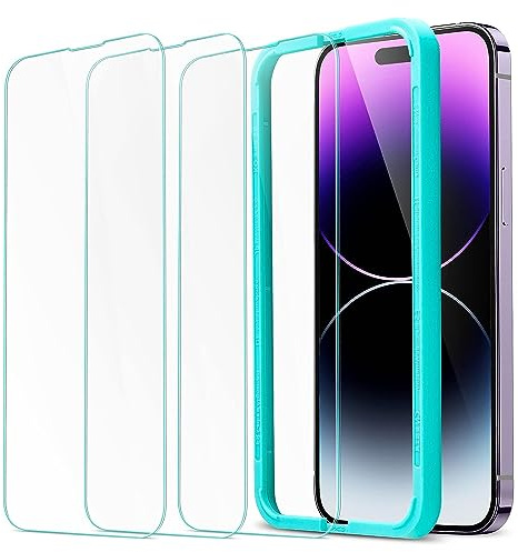 ESR Pack 3 Protector Pantalla para iPhone 14 Pro Max, Marco de Alineación | Grado Militar, Cristal Templado 9H, Antiarañazos, Cobertura Total, Marco de Alineación, HD transparente