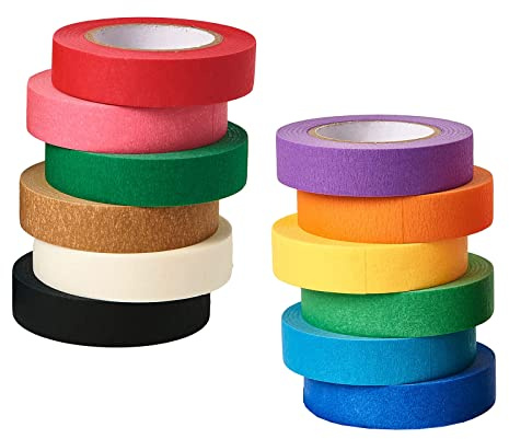 HUAZIZ 12 Rollen Farbiges Klebeband, Regenbogenband Tape Set Masking Tape Abdeckband-Set Kreppband Bunt Beschreibbar für Bastelarbeiten, DIY, Farbkodiert, 18 mm Breit