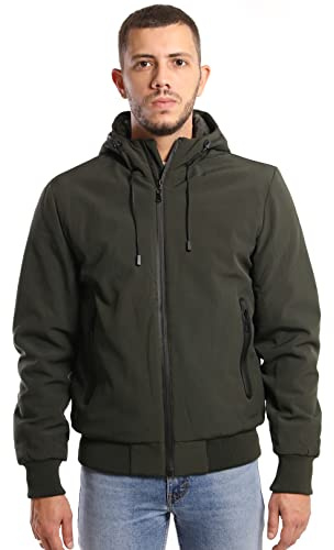 TONY BACKER Giacca Jacket Uomo In Softshell Impermeabile Antivento con Cappuccio Giubbotto Caldo Per Trekking Casual 6860 (IT, Testo, XXL, Regular, Regular, Verde)