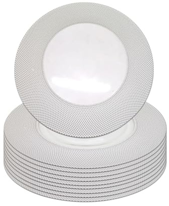 Trimming Shop Lot de 6 assiettes de présentation rondes en verre argenté de 33 cm avec design à carreaux pour mariages, banquets et dîners de gala – Vaisselle décorative élégante