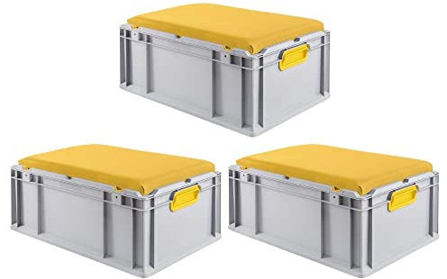 PROREGAL SparSet 3x Eurobox NextGen Seat Box Gelb | HxBxT 26,5x40x60cm | 44 Liter | Griffe geschlossen | Eurobehälter, Sitzbox, Transportbox, Transportbehälter, Stapelbehälter