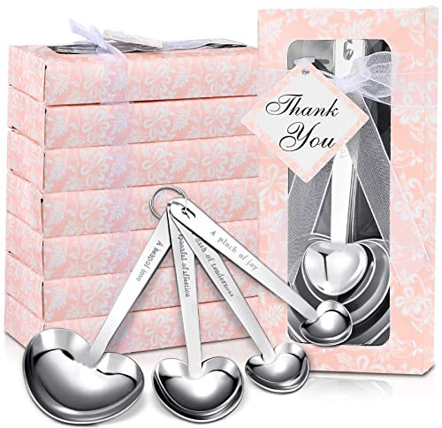 50 cucchiai dosatori a forma di cuore in acciaio inox per feste di compleanno e souvenir per ospiti con confezione individuale rosa