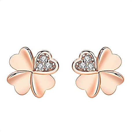 KONFEN Ohrringe Damen Silber 925 Klee Ohrstecker mit Zirkonia, Ohrringe Hängend Silber 925 Mond Stern Ohrhänger, Gold Herz Steckohrringe, Ohringen Antiallergische Ohringestecher Ohrmuschel Schmuck