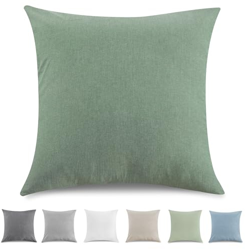 TOCOMOA Kissenbezug 45x45 cm 2er Set, Gewaschene Baumwolle Kissenbezüge | Oeko-TEX Zertifiziert, hautfreundlich weicher und Atmungsaktiv, 100% Baumwolle, Grün, mit Reißverschluss,Heimdekoration