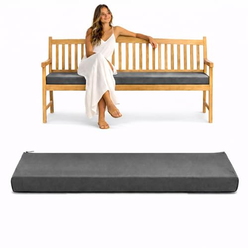 Pinkfairy Outdoor Waterproof Bench Rattan Cushion Pad for Garden 2/3/4 Seater 108/143/170cm Thick Long Bench Chair Cushions Pad for Swing Patio (4 Seater-170x52x6cm, Charcoal)