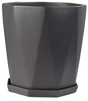 Einfacher Keramik-Blumentopf, großer achteckiger Polygon-Blumentopf, Orchideen-Grün-Blumentopf, wasserabsorbierender, atmungsaktiver Bonsai-Topf, Garten-Keramiktöpfe mit Tropfschale (Color : Grey,