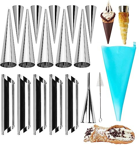 Lot de 18 Moules Corne à Crème Tubes à Cannoli, Moules à Croissant en Acier Inoxydable, Taille Petit et Grand, Cornets à Crème Conique Spirale pour Cuisson