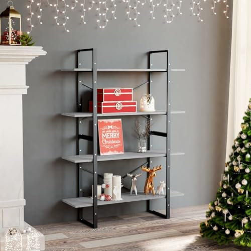 BUKSCYJS eckregal stehend,küchenregal schmalBücherregal 4 Fächer Betongrau 100x30x140 cm HolzwerkstoffGeeignet für Schlafzimmer, Arbeitszimmer, Wohnzimmer, Büro, Empfangsraum