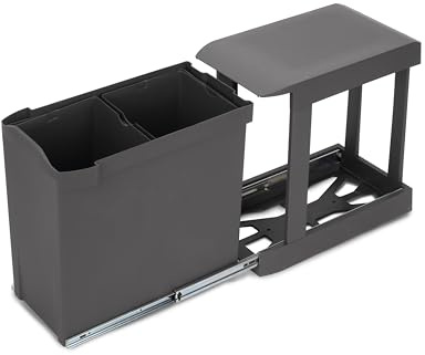Emuca - Återvinningskärl för kök, sopkärl under diskbänken, 2x14 l, bottenmontering och automatisk utdragning, stål och plast, antracitgrå