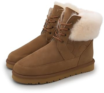 Rådjur lammskinn stövlar Skara för kvinnor och män, unisex, vinterstövlar av 100 % lammskinn, varma snöskor, BRUN, 44 EU