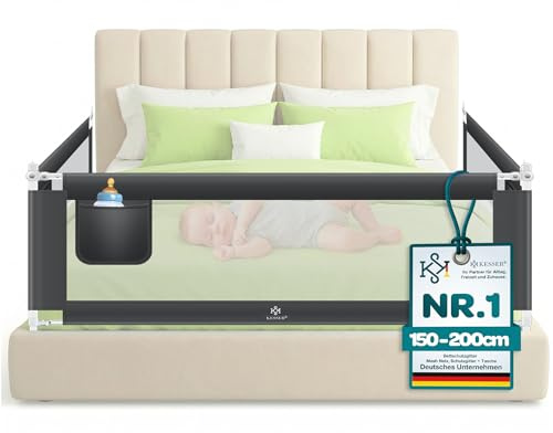 KESSER® Bettschutzgitter 180 cm, Rausfallschutz Bett & Bettgitter Kinderbett, klapp- & höhenverstellbar, Kindersicherung Baby Fallschutz, Mesh Netz, Kinderbett Schutzgitter + Tasche, Dunkelgrau